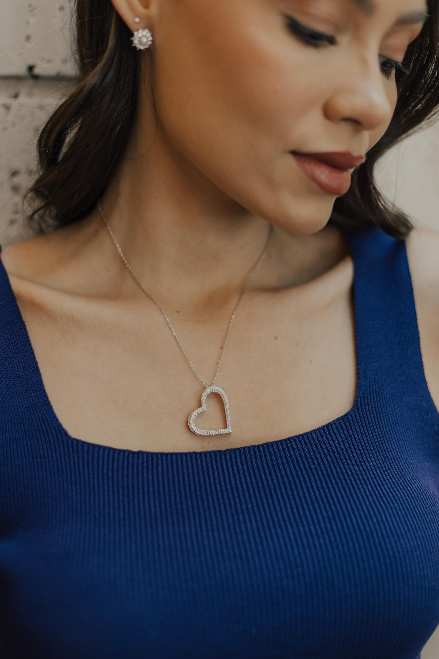 Colar Coração Vazado Cristal Ródio Branco