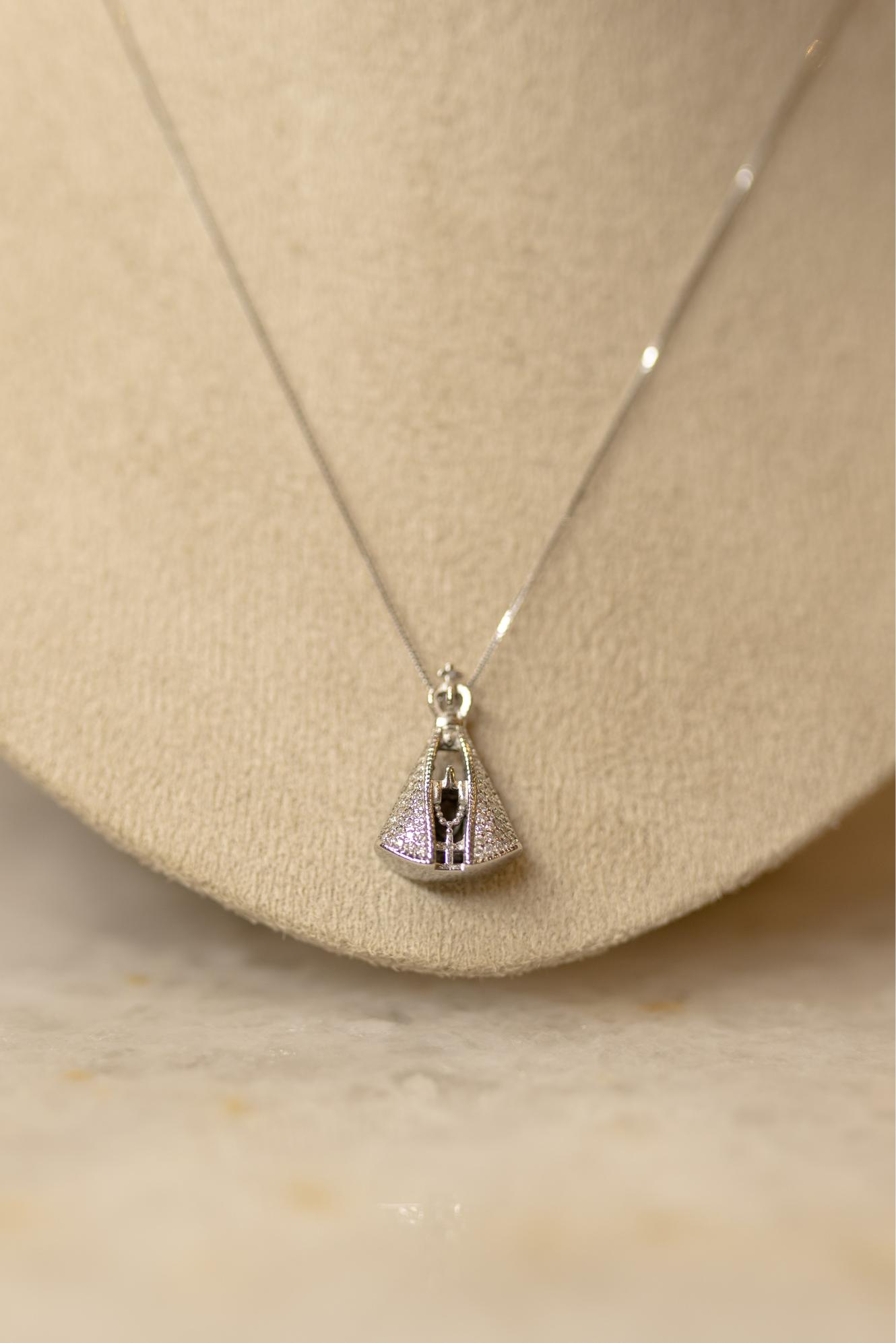Colar Nossa Senhora Aparecida Moissanite Dupla Face Ródio Branco