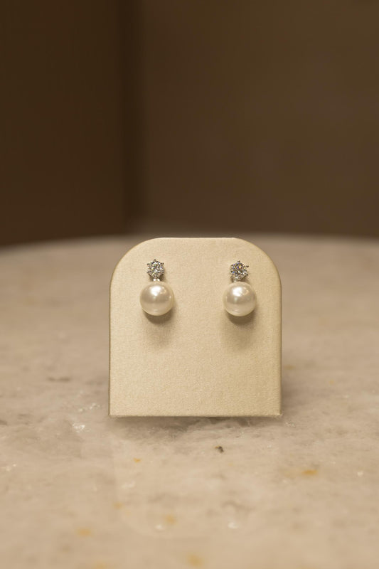 Brinco Ponto de Luz 5mm Moissanite e Pérola Prata 925 Ródio Branco