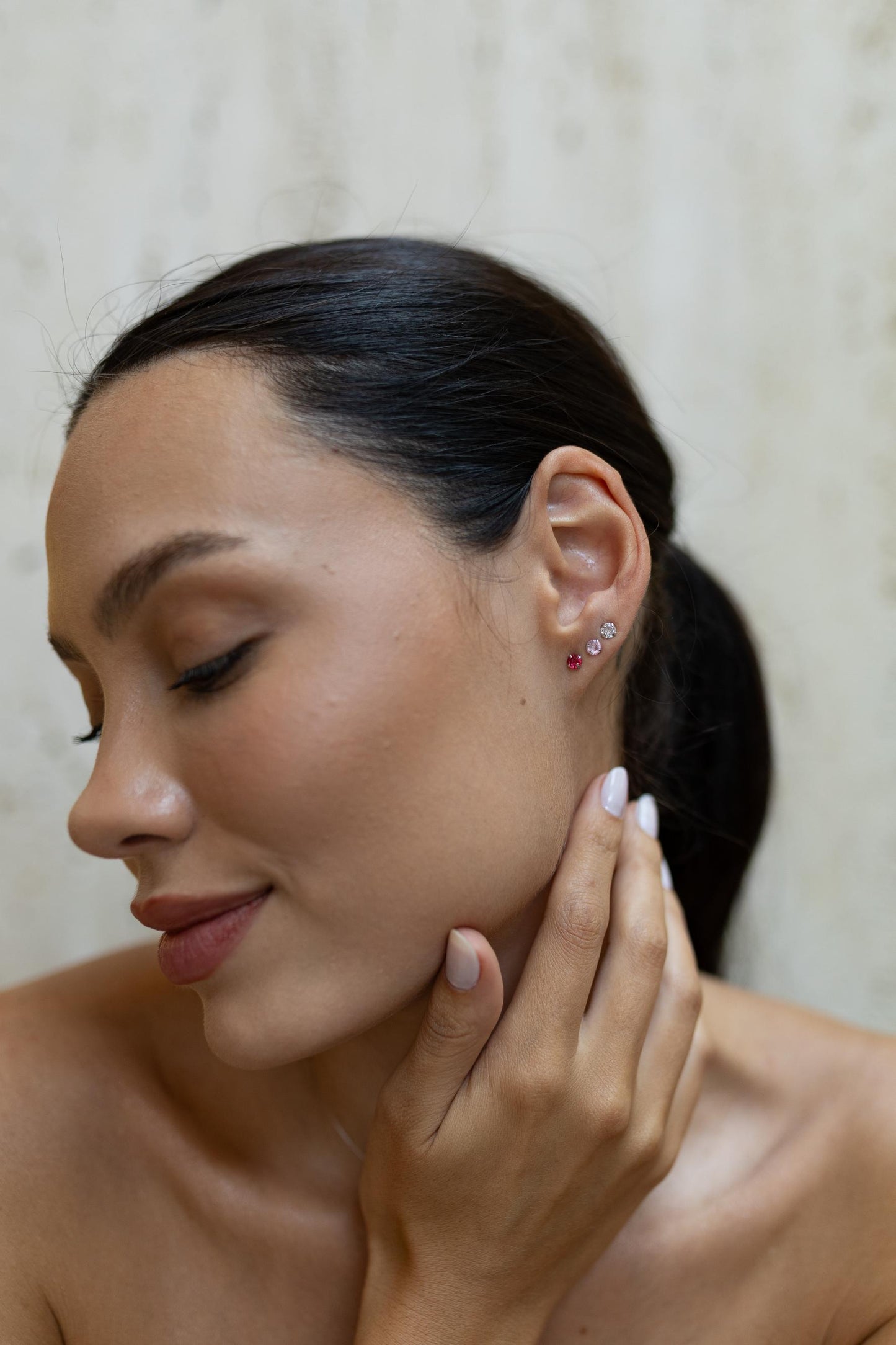 Kit 3 Brincos Ponto De Luz Pink Prata 925 Ródio Branco