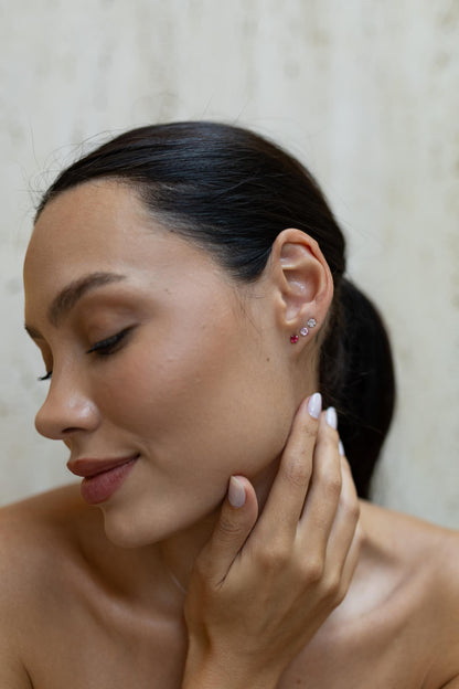 Kit 3 Brincos Ponto De Luz Pink Prata 925 Ródio Branco