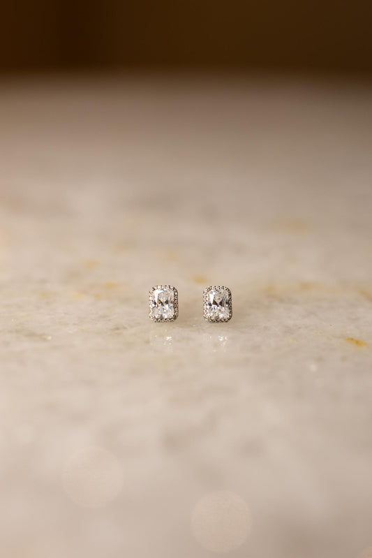 Brinco Princesa Retangular Moissanite Prata 925 Ródio Branco