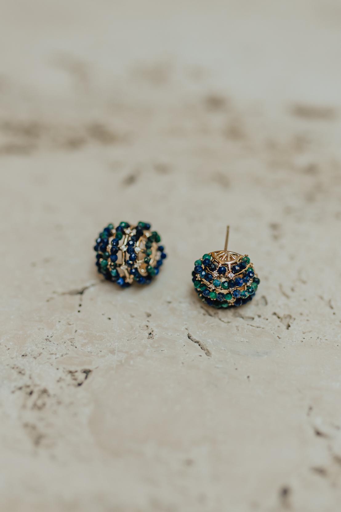 Brinco Redondo Sodalita e Malaquita Dourado