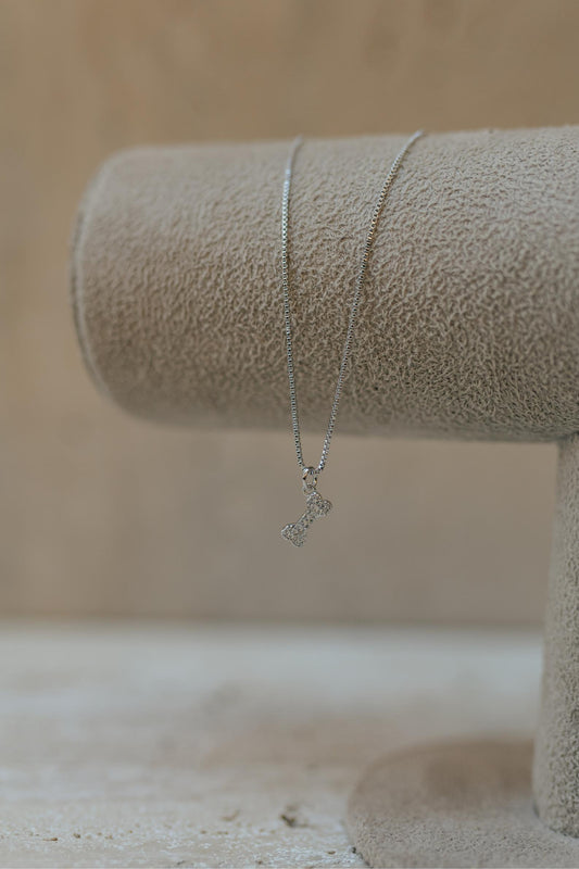 Colar Pingente Pet Osso Cravejado Ródio Branco