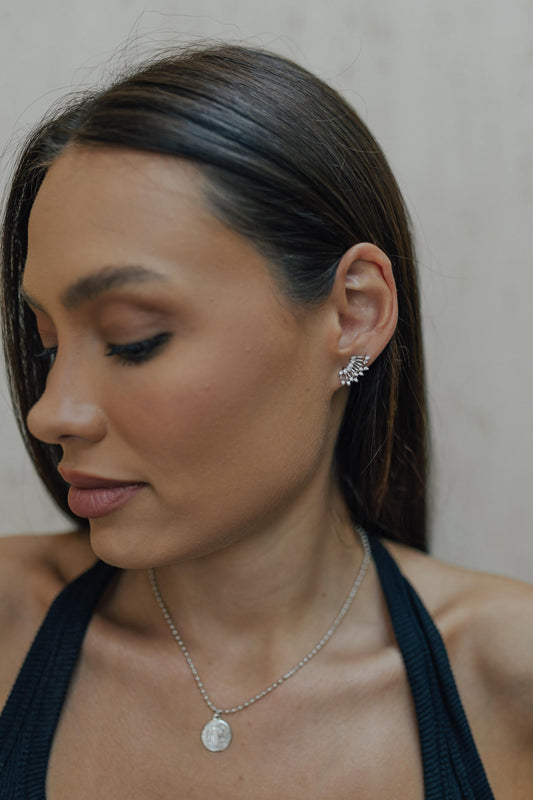 Brinco Mini Ear Cuff Zircônias Ródio Branco