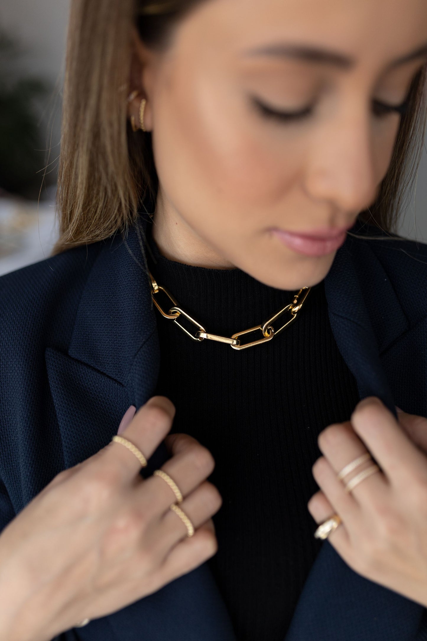 Choker 2 em 1 de Elos Lisos Dourado