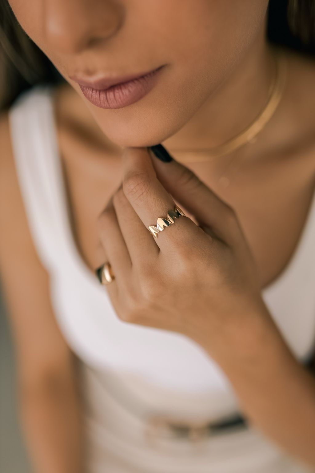 Anel Quatro Corações Liso Dourado