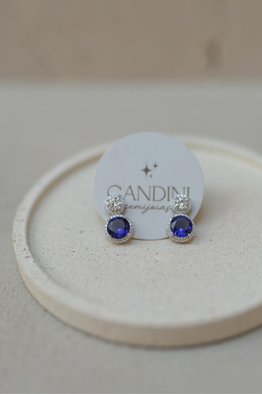 Brinco Princesa Duplo Safira  Ródio Branco