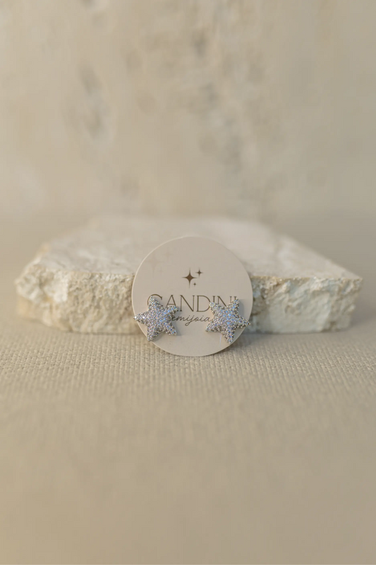 Brinco Estrela Cravejada Ródio Branco