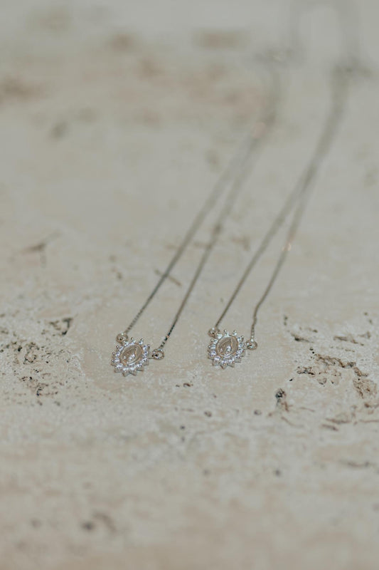 Colar Escapulário Nossa Senhora das Graças Prata 925 Ródio Branco