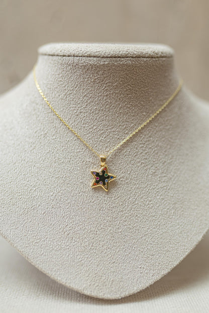 Colar Pingente Estrela Rainbow Dourado