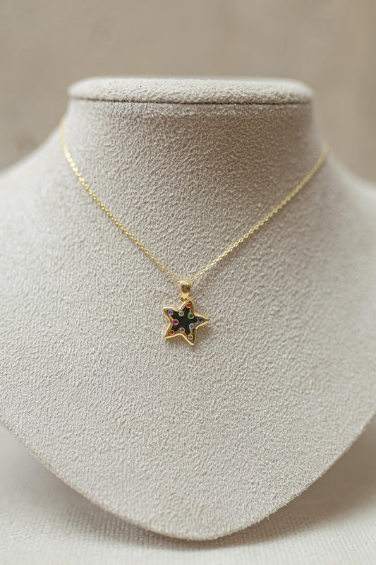 Colar Pingente Estrela Rainbow Dourado
