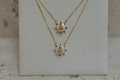 Colar Escapulário Colorido Madrepérola Dourado