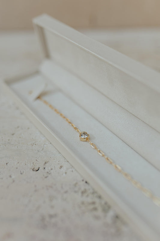 Pulseira Elos Coração Cristal Prata 925 Dourado