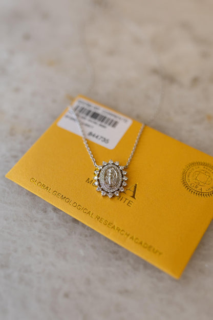 Colar Nossa Senhora das Graças 3 Pontas Moissanite Prata 925 Ródio Branco