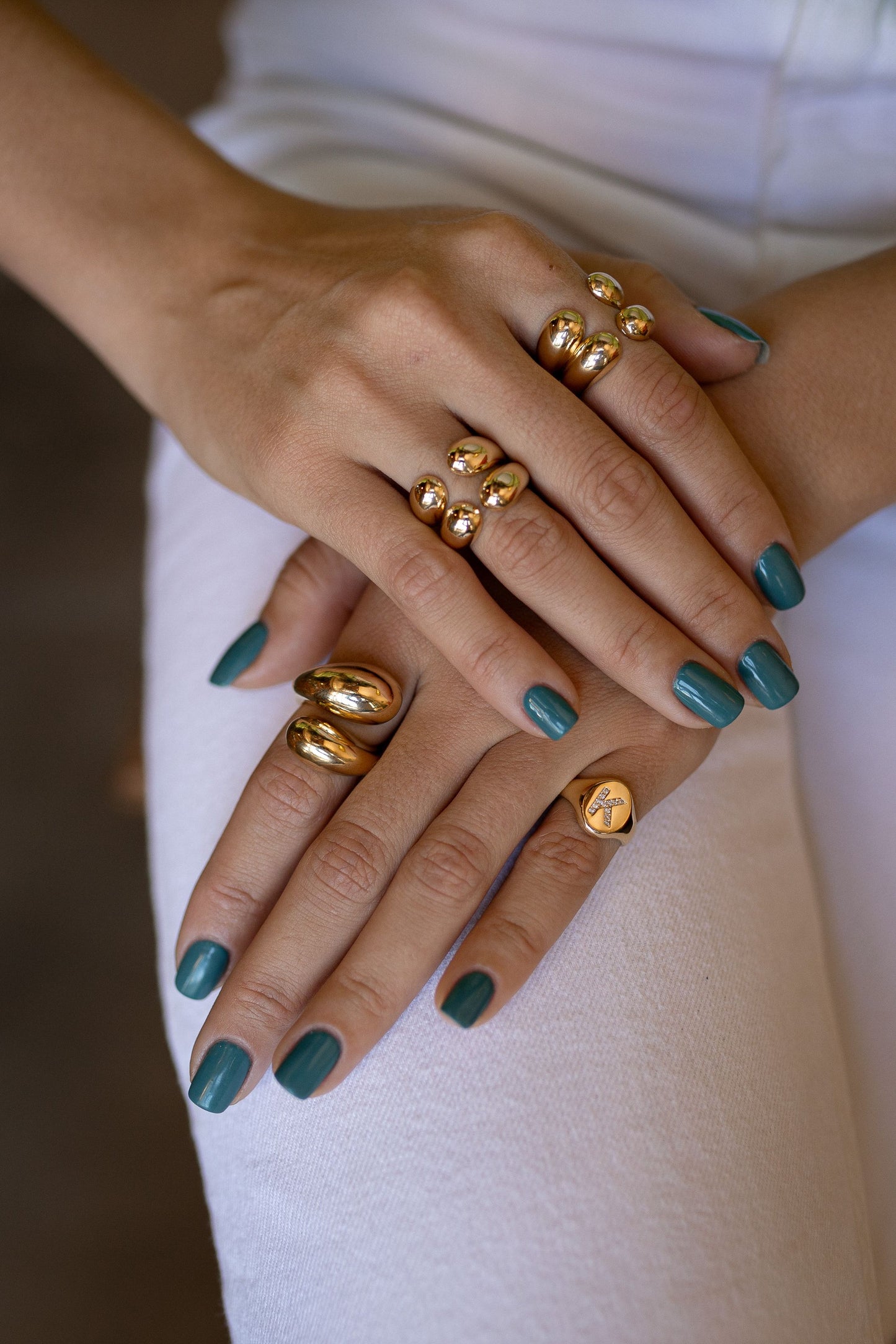 Anel Ajustável Duplo Esferas Duo Dourado