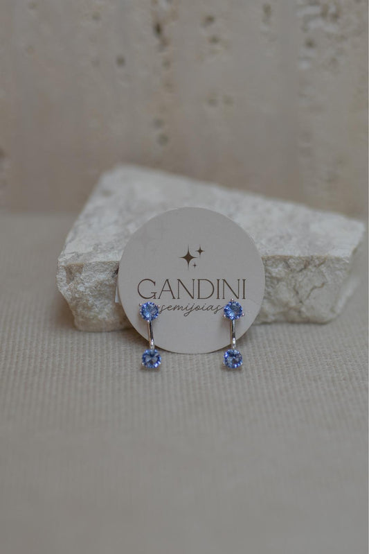 Brinco Ear Jacket London Blue Prata 925 Ródio Branco