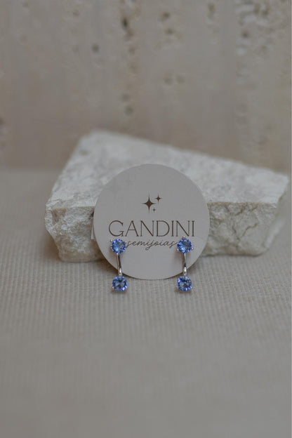 Brinco Ear Jacket London Blue Prata 925 Ródio Branco