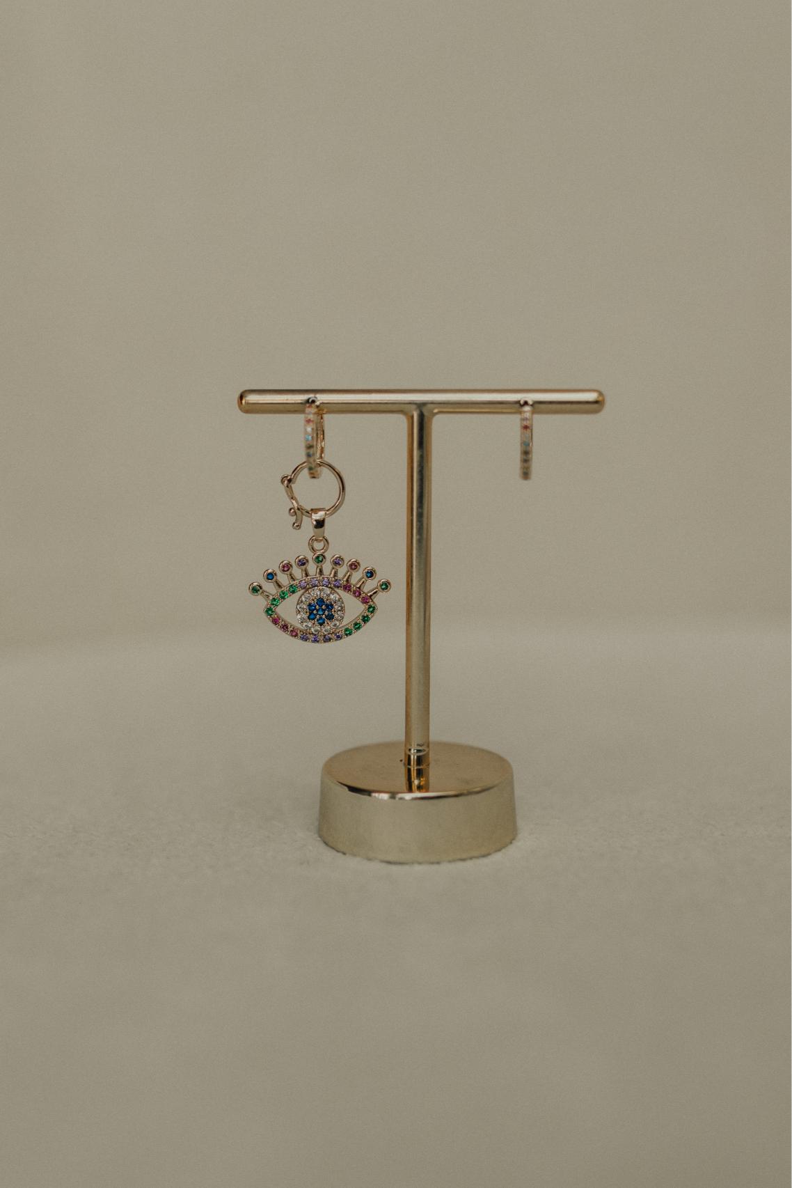 Brinco Ear Bling Olho Grego Rainbow Dourado