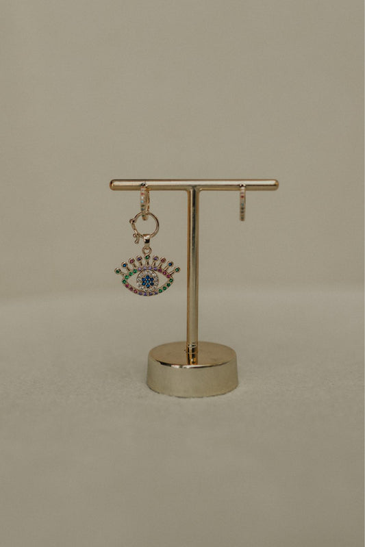 Brinco Ear Bling Olho Grego Rainbow Dourado