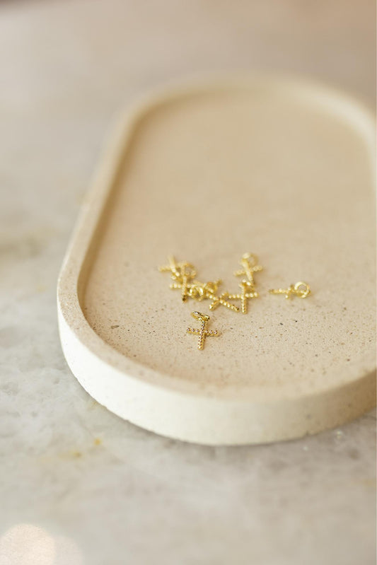 Pingente Mini Crucifixo Bolinhas Dourado