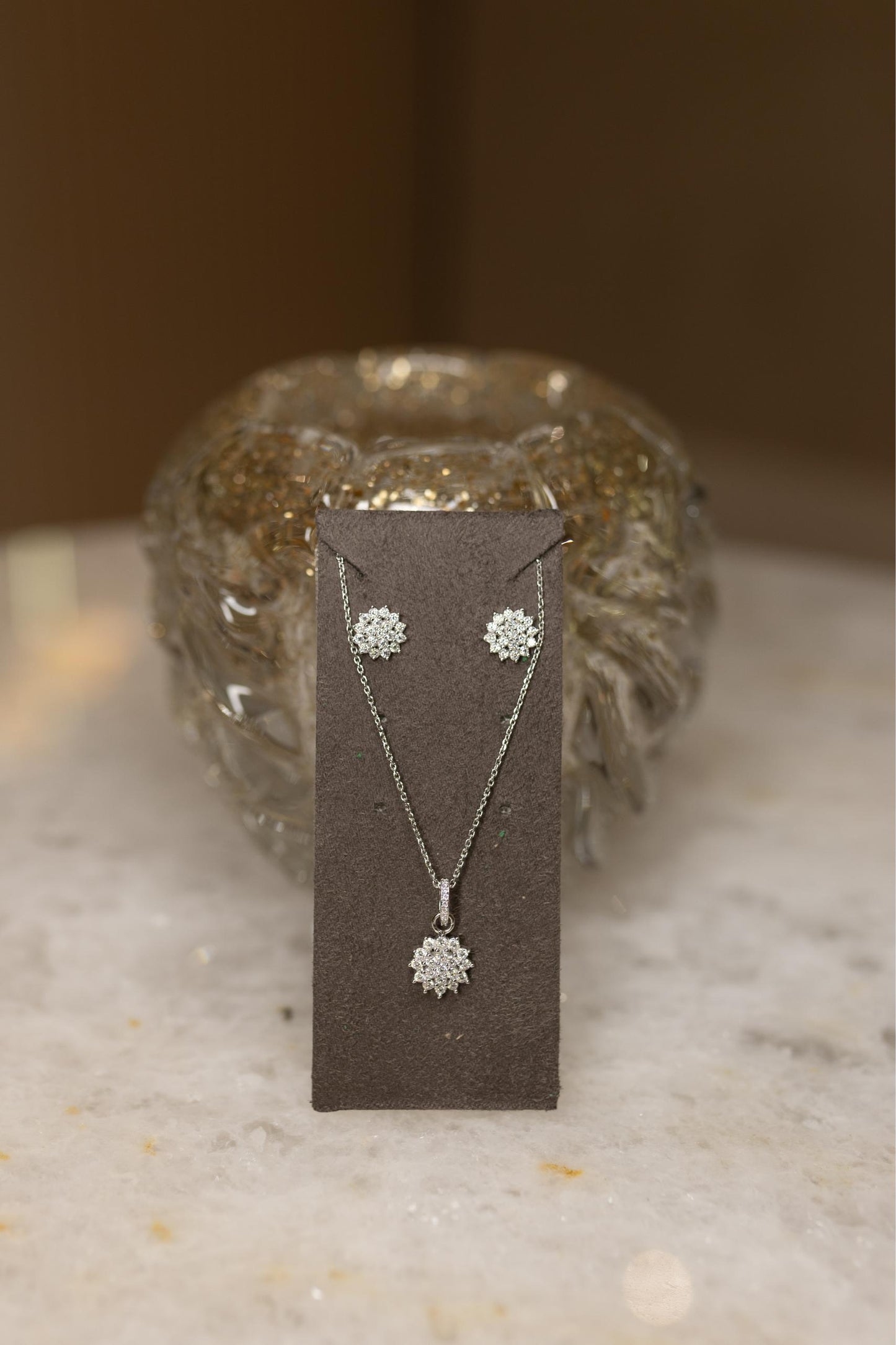 Conjunto Chuveirinho Moissanite Prata 925 Ródio Branco