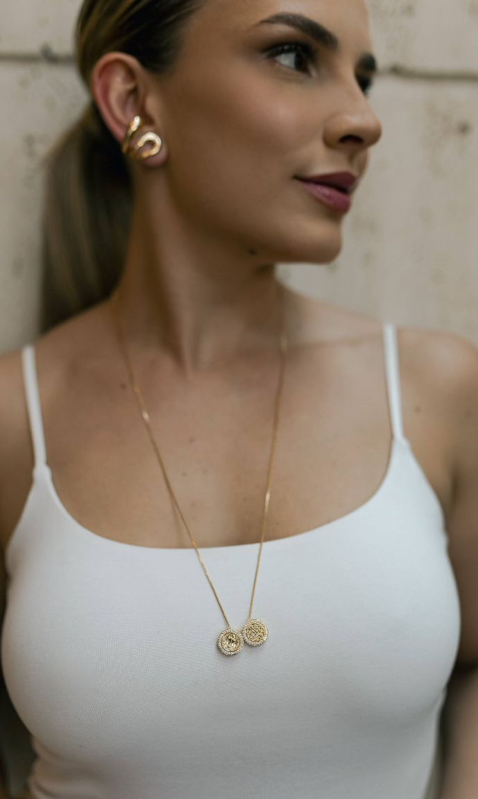 Colar Escapulário De São Bento Cravejado Articulável Dourado