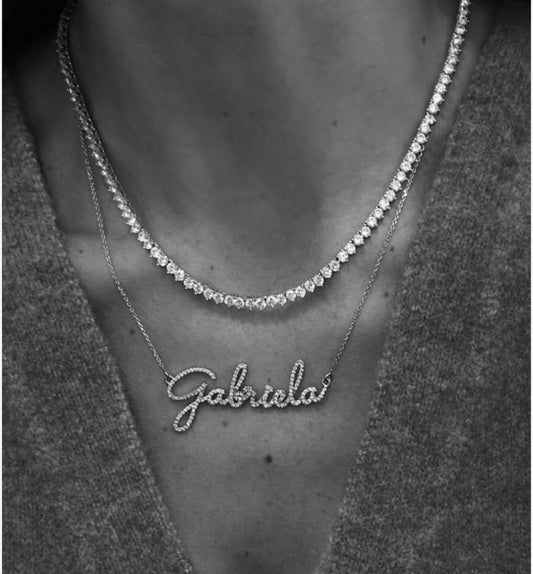 Colar Nome Personalizado 1mm Moissanite Prata 925