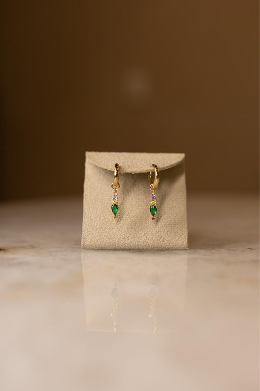 Brinco Argola Gota Esmeralda Dourado