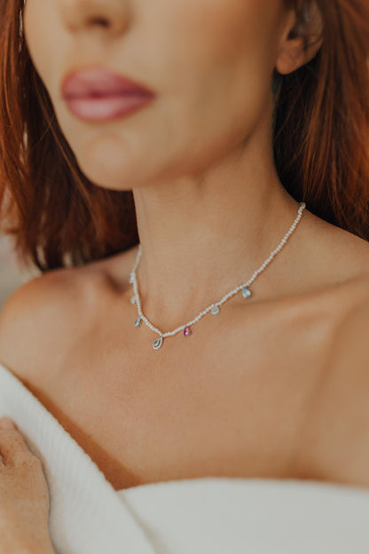 Colar Pérola de Água Doce 7 Pingentes Prata 925 Ródio Branco