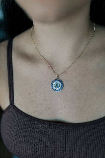 Colar Mandala de Olho Grego Cravejado Dourado