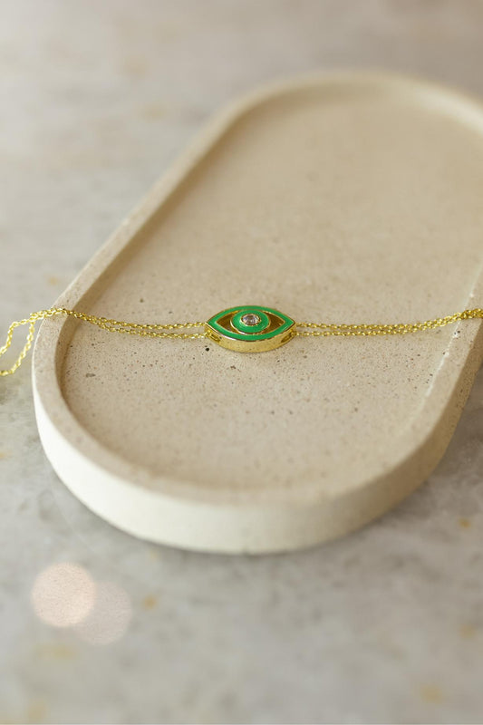 Pulseira Olho Grego Verde Dourado