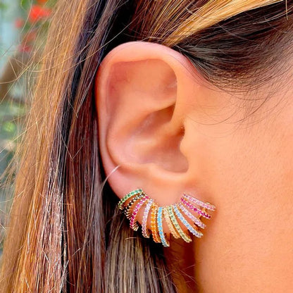 Brinco Ear Cuff Grande Colorido Ouro