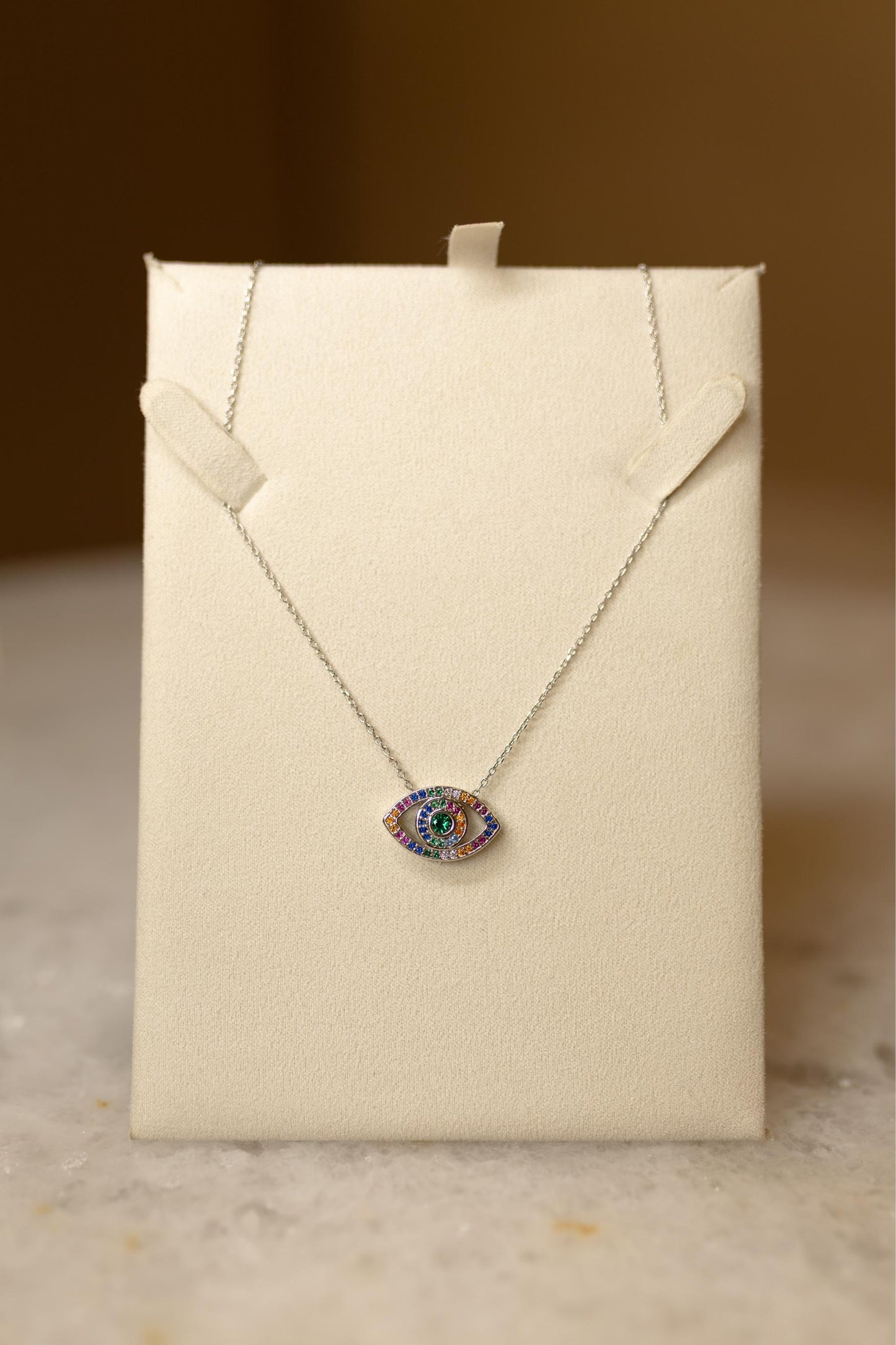 Colar Olho Grego Rainbow Ródio Branco