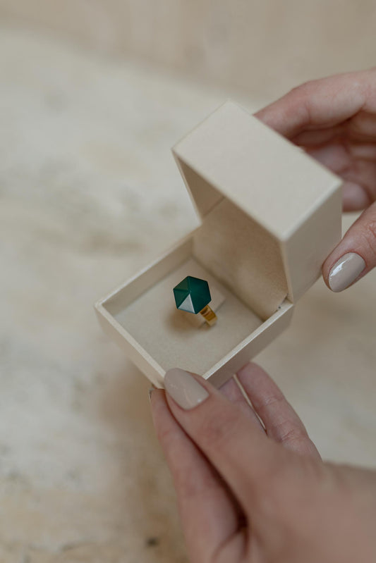 Anel Prisma Ágata Verde Dourado