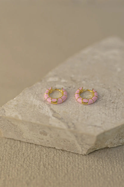 Brinco Argola Esmaltada Rosa Dourado