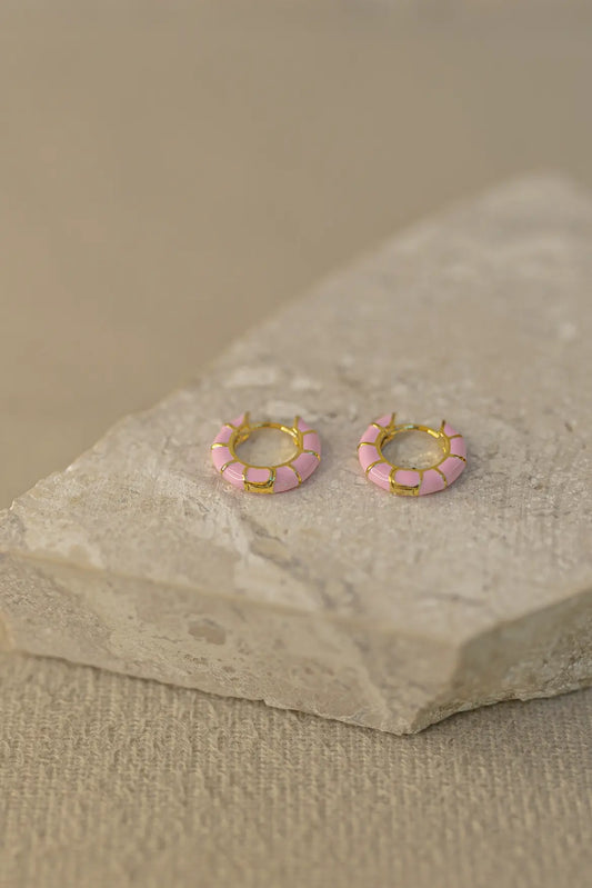 Brinco Argola Esmaltada Rosa Dourado