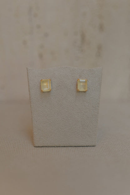 Brinco Solitário Retangular  Safira Amarela Dourado