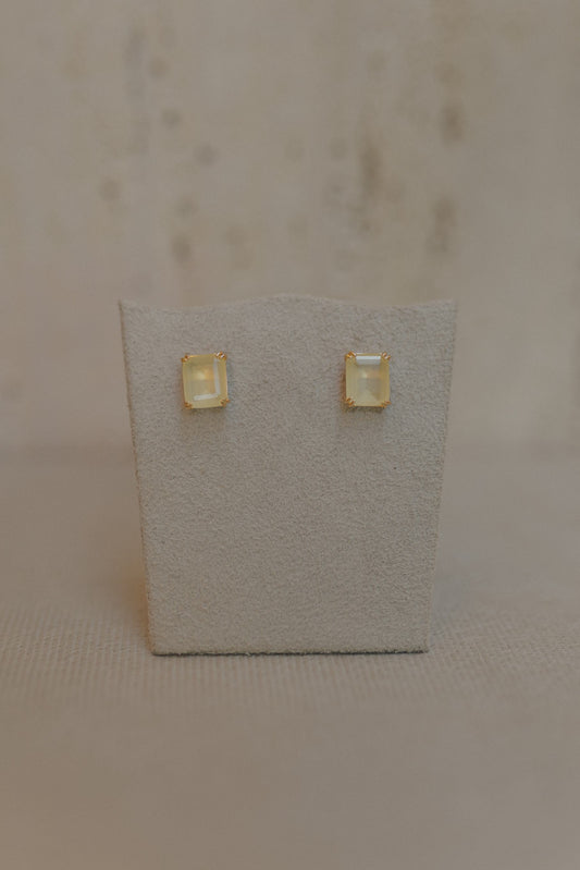 Brinco Solitário Retangular  Safira Amarela Dourado