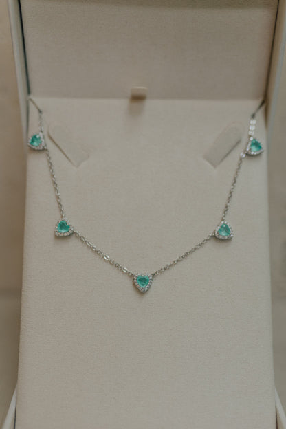 Colar Choker 5 Corações Turmalina Fusion Ródio Branco