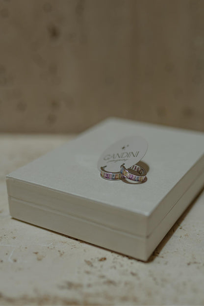 Brinco Argola Baguete Rainbow Ródio Branco