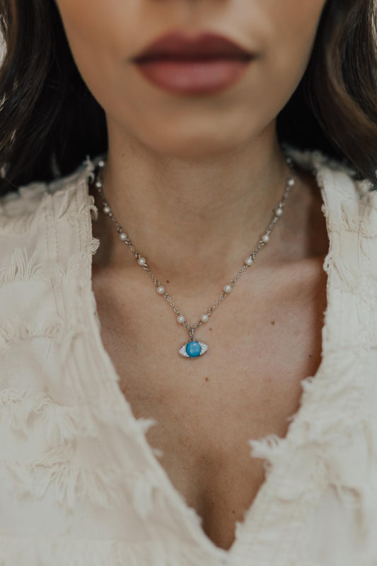 Colar de Elos Ródio Branco Olho Grego Ródio Branco