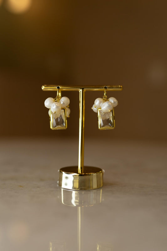 Brinco Argola Pérolas Barrocas Cristal Dourado