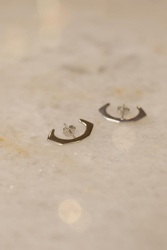 Brinco Ear Hook Geometric Liso Ródio Branco