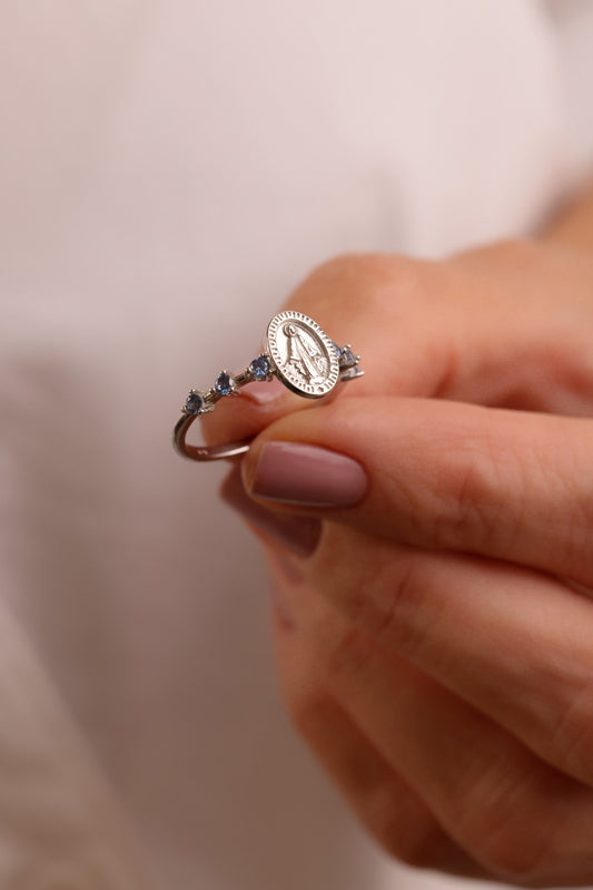 Anel Nossa Senhora da Graças Acqua Prata 925 Ródio Branco