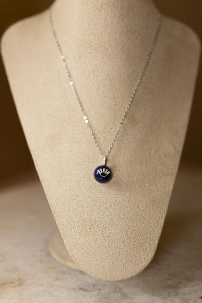 Colar Pingente Meia Esfera Azul Marinho Ródio Branco