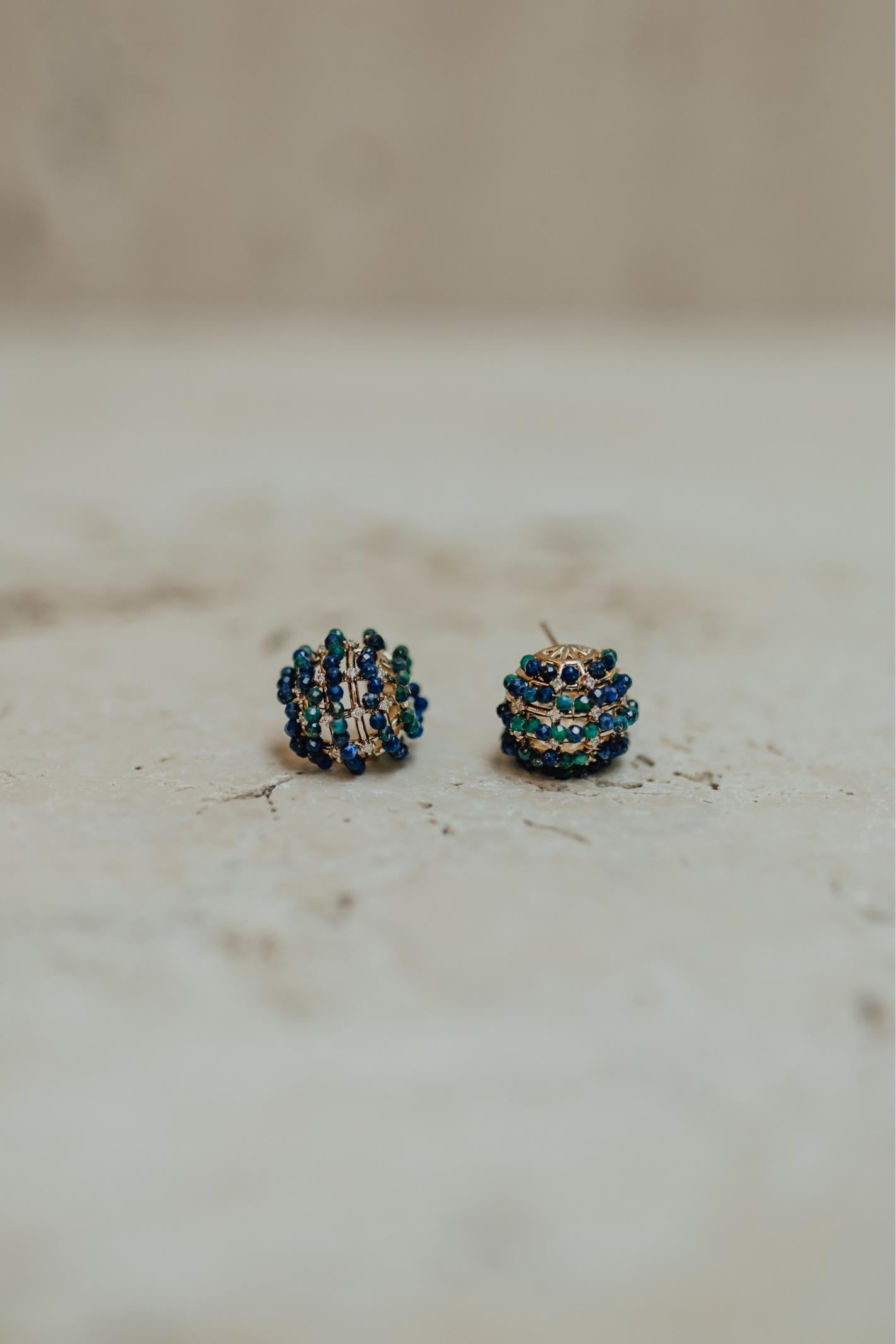 Brinco Redondo Sodalita e Malaquita Dourado