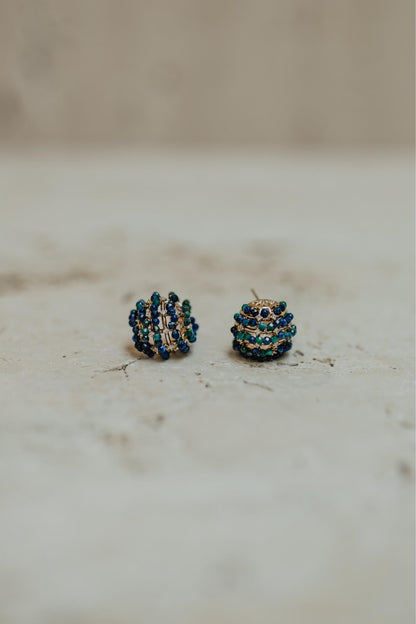 Brinco Redondo Sodalita e Malaquita Dourado