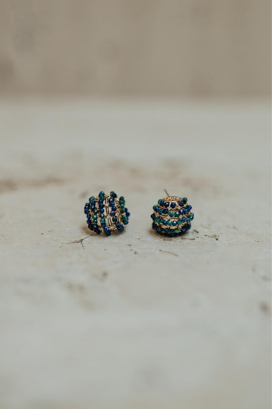 Brinco Redondo Sodalita e Malaquita Dourado