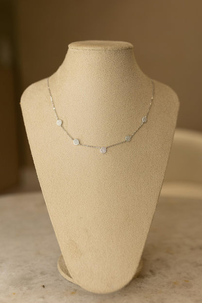 Colar  Círculos Cravejados Moissanite Prata 925 Ródio Branco